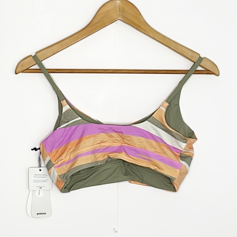 Prana Striped Bikini Top in Peach, Olive & Pink - Picture 4 of 5